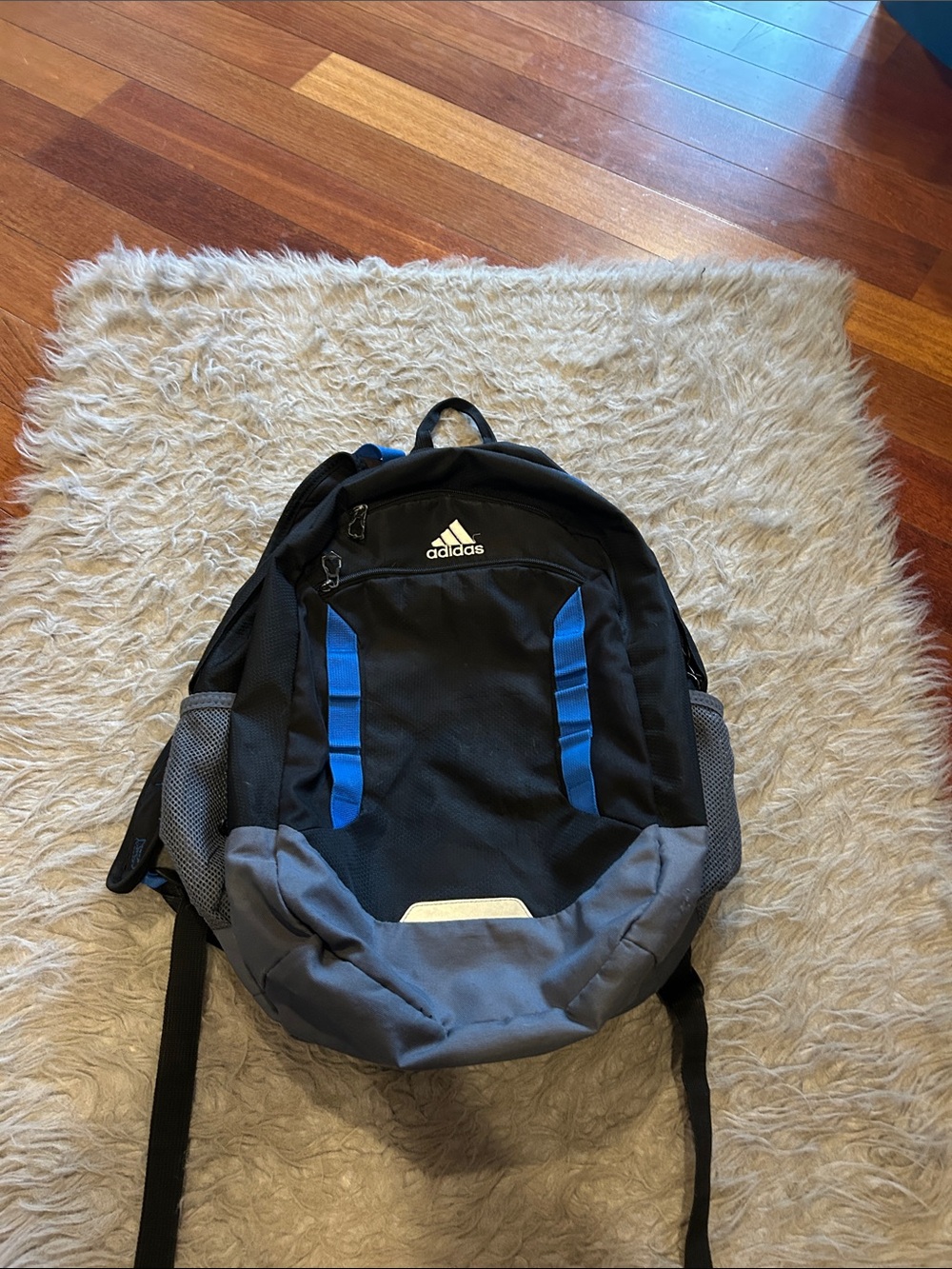 Adidas Black & Blue Backpack with Gray Trim